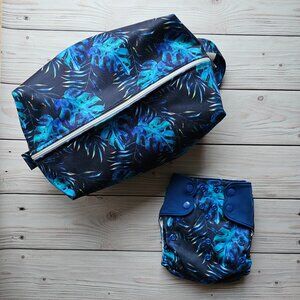 NEW Elf Baby Waterproof Pod Wet Bag and All-in-One Cloth Diaper - Blue Monstera